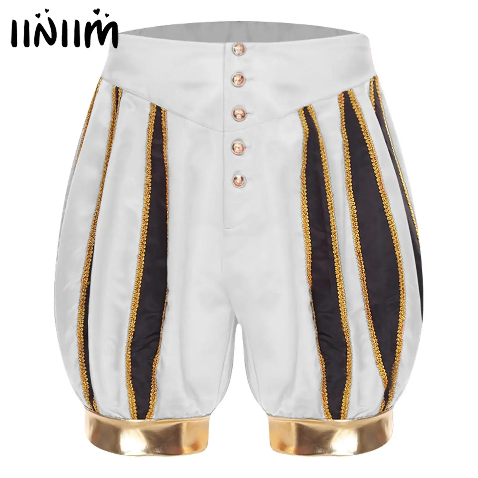 

Mens Halloween Lantern Shorts Circus Ringmaster Clown Cosplay Party Costume Gold Trim Front Buttons High Waist Shorts Clubwear