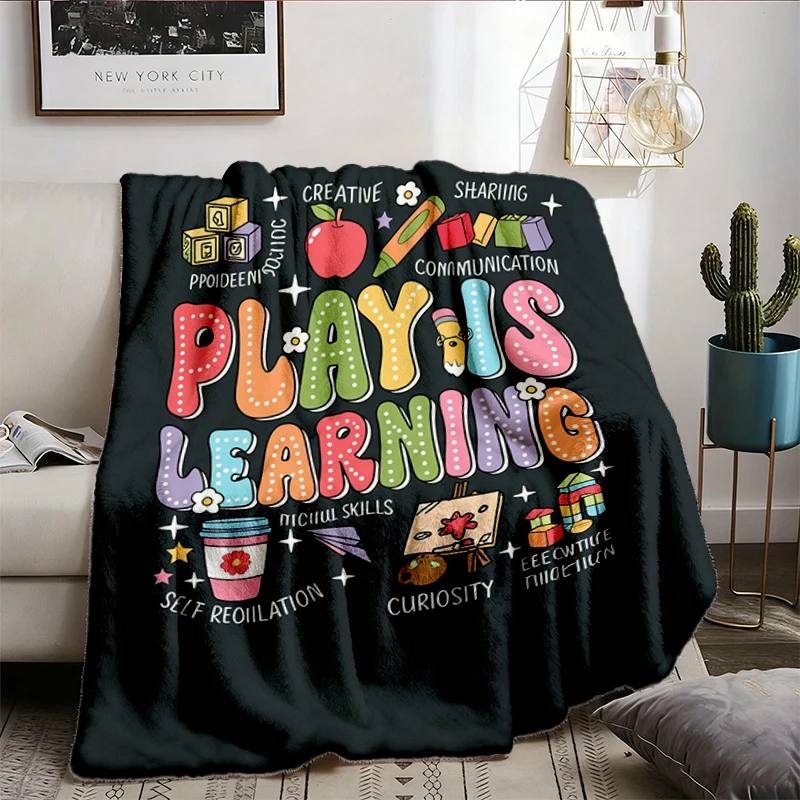 Play Is Learning Flannel Blanket, Teacher Flannel Throw, Back To School Cozy Blanket, Cute Teacher Warm Blanket