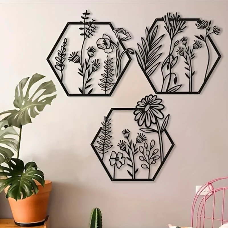 

3pcs Floral Decoration, Metal Flower Wall Art, Metal Flower Wall Decoration, Metal Flower Home Decoration, Wall Sticker