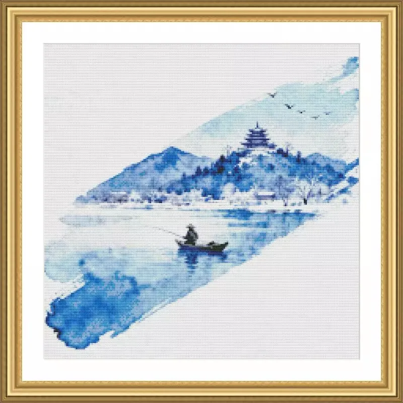 

ZZ7971- Fishing alone in the snow 14CT 16CT Print Canvas Cross Stitch DIY Set Kit Needlework Embroidery 50 Colors
