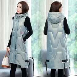 Oversized Cotton Vests Womens Sleeveless Coat Autumn Winter Hooded Waistcoat Cotton Puffer Parkas Long Warm Down Cotton Outwear