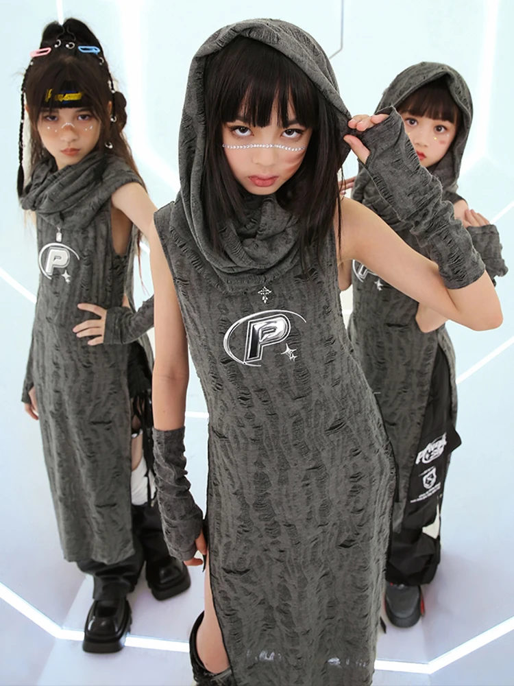 2024 Kids Hip Hop Dance Costume Girls Personalized Long Vest Dress Catwalk Clothing Kpop Peformance Clothes Rave Outfits BL12902