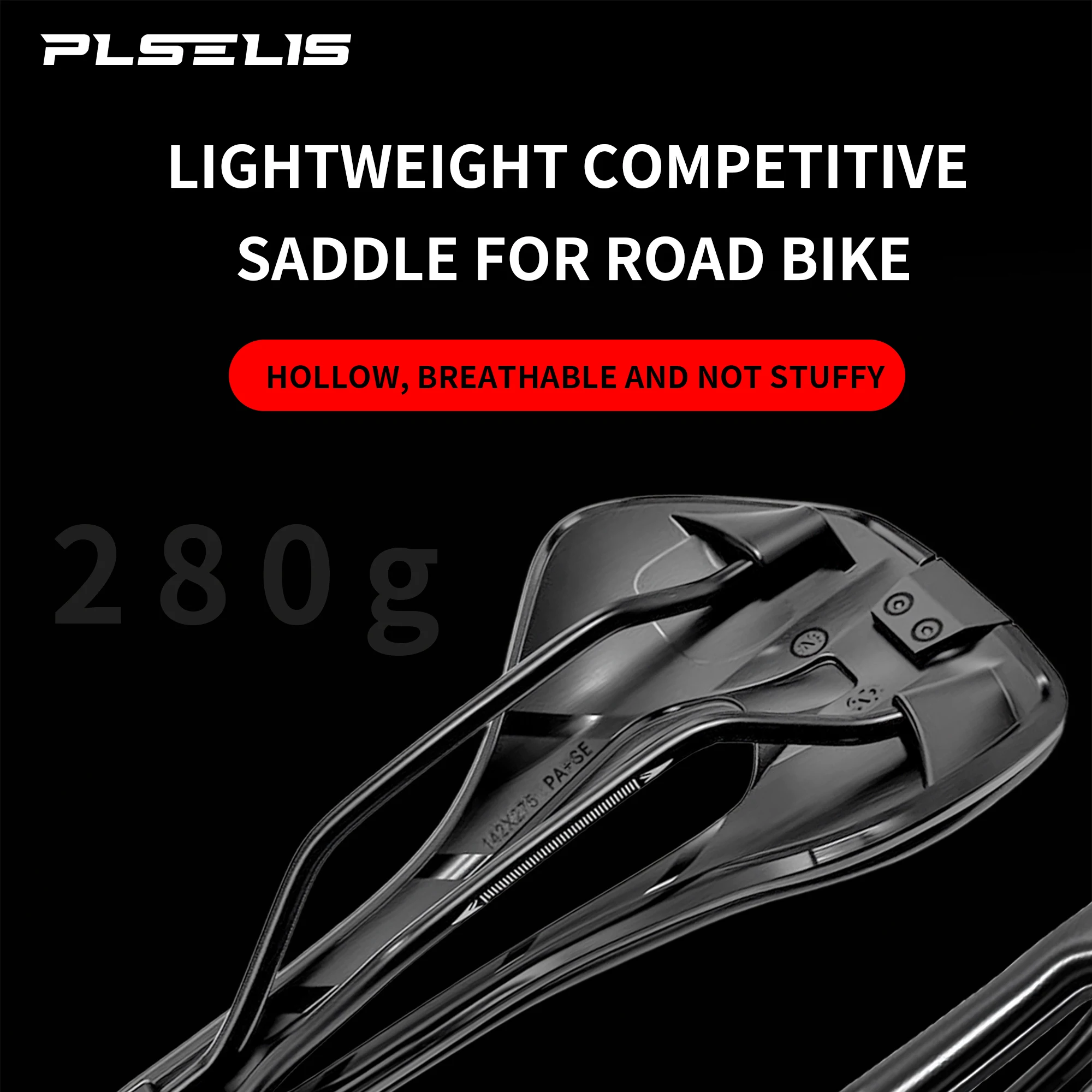 Plselis Leichter Rennrad-Sattel mit Hohlraum-Design, Atmungsaktiv, 280g, Rennrad-Zubehör – Detail 1