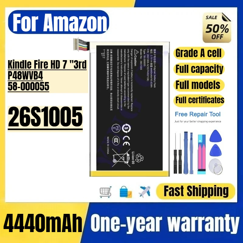 

26S1005 for Amazon Kindle Fire HD 7 "3rd/P48WVB4/58-000055 Mobile Phone Batteries Replacement Bateria Grade A Cel with Tools