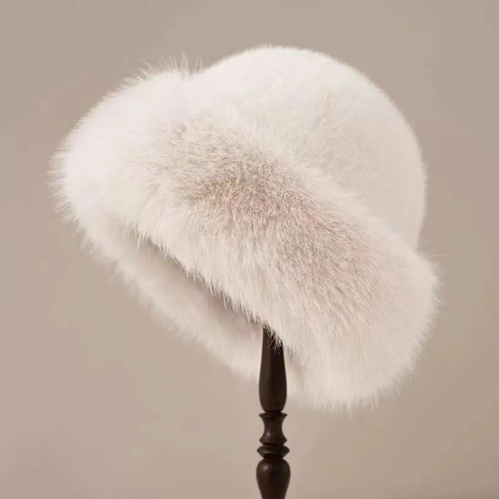 Winter Hat Solid Color Thickened Warm Bucket Hat Plush Edge Large Head Circumference Women Headwear Daily Wear 헤드기어