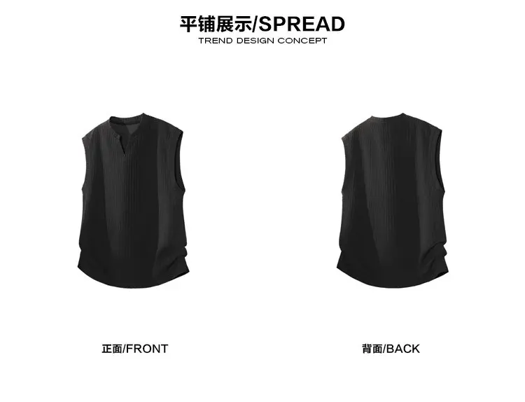 Herren V-Ausschnitt Stehkragen Ärmelloses Tanktop aus Waffelstrukturierter Stoff Locker Sitzend Atmungsaktiv Lässige Alltagsweste Pullover – Detail 6
