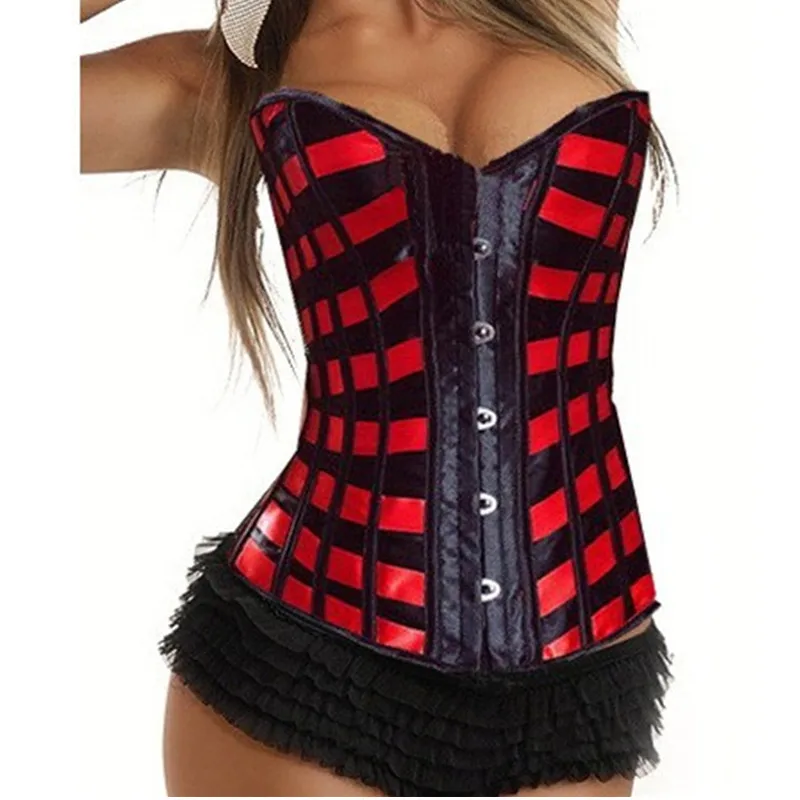 Women Corset Top Overbust Lattice Ribbon Sexy Lingerie Gothic Vintage Satin Burlesque Lace-Up Body Shaper Bustier Corselet