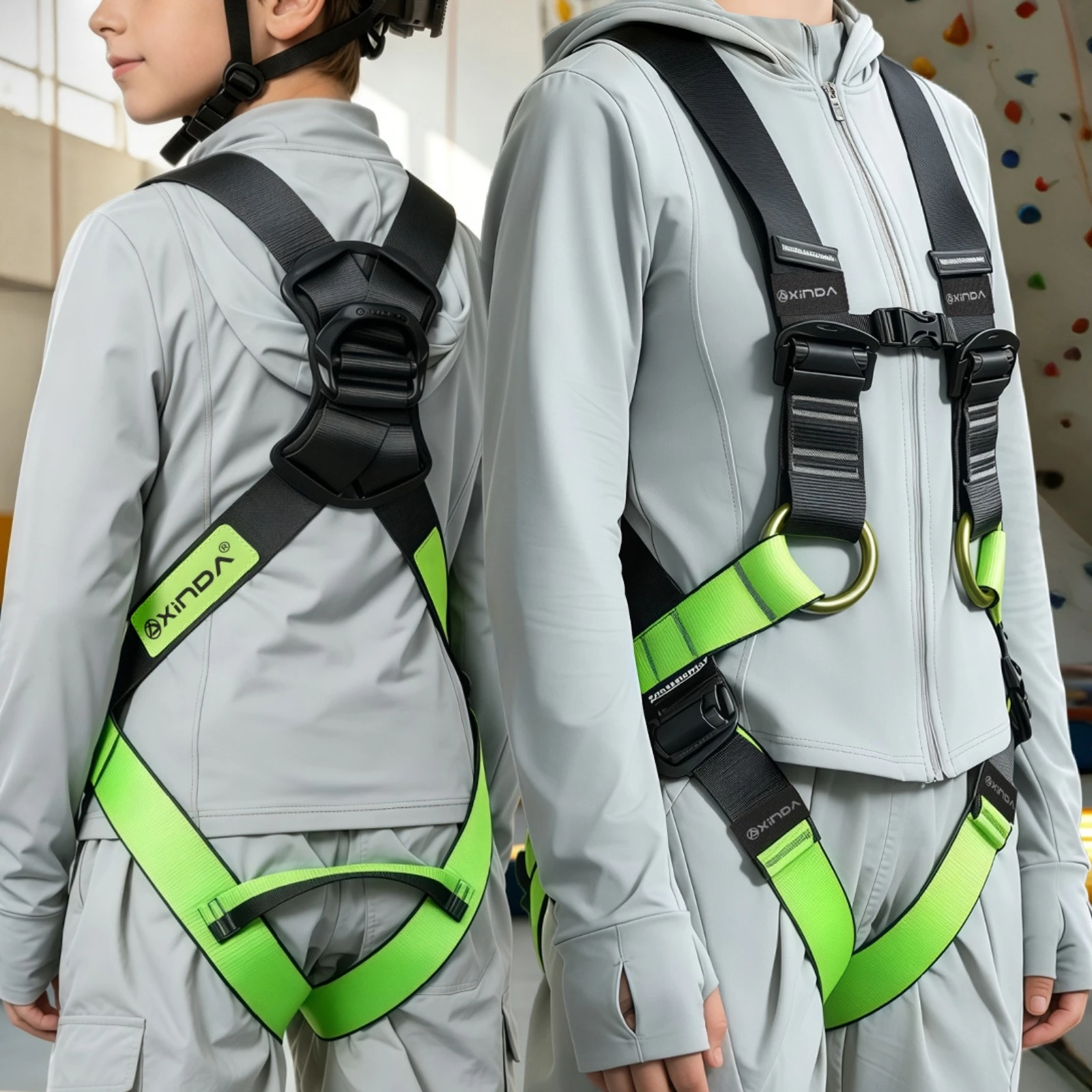 Full-Body Climbing Harness Reinforced Full Body Harness with Side D-Rings Ergonomic Thickened for Children, Adventure Courses