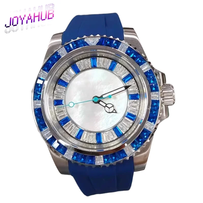 

Модные модифицированные механические часы с логотипом на заказ, 40 мм, синее кольцо с кристаллами, резиновый корпус с циферблатом bulbus fritillariae и механизмом NH35