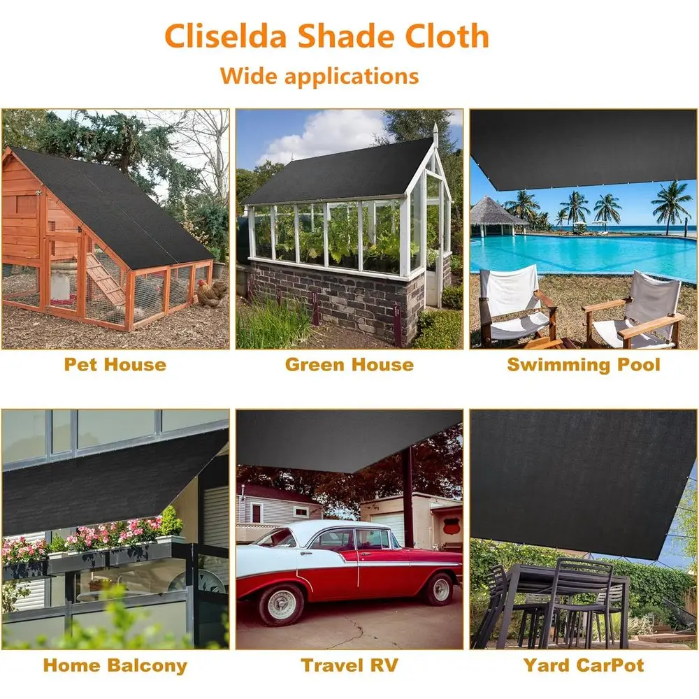 UV-Resistant 6x50ft Black Patio Shade Cloth with Grommets for Outdoor Plants, Garden, and Greenhouse Protection