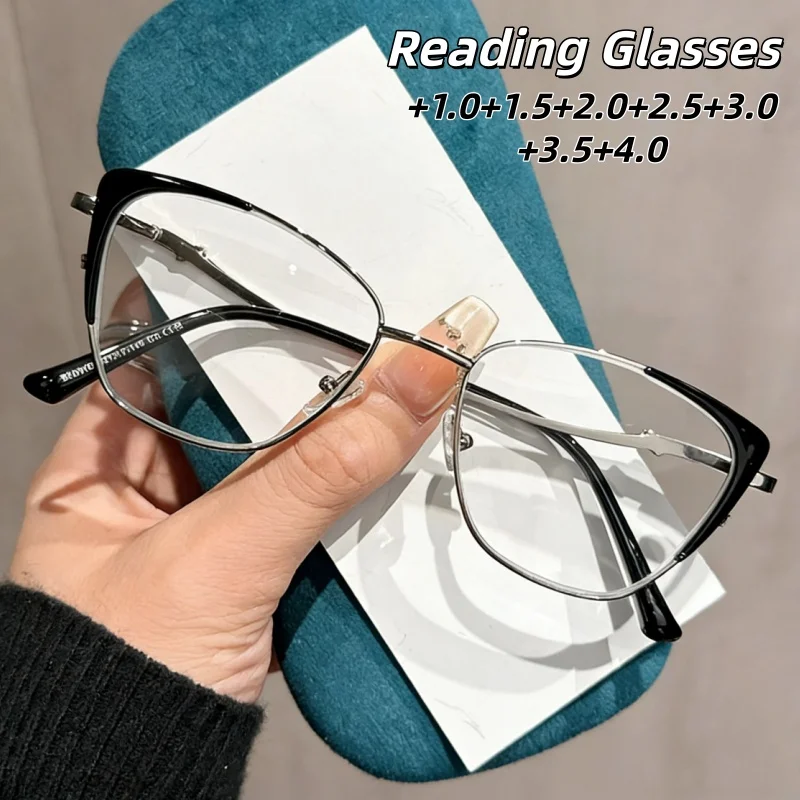 

HD Anti-blue Light Fashion Cat-eye Metal Presbyopia Glasses Women Men Comfortable Eye Protection Eyewear +1.0 To +4.0