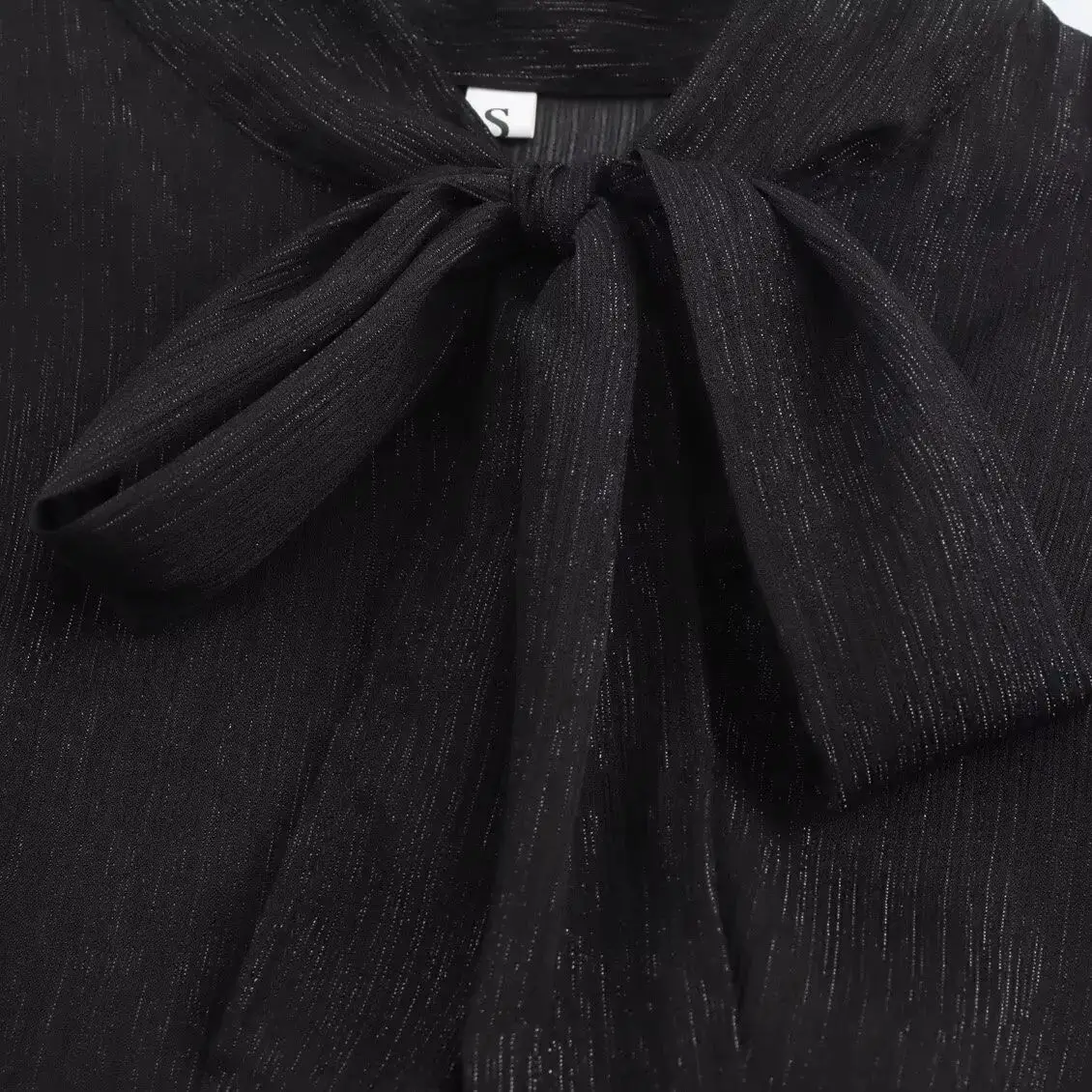 2025 vintage preto com linha de brilho chiffon vestido de manga longa mulher gravata arco colarinho ruched cintura fina 2 camadas bainha vestidos robe