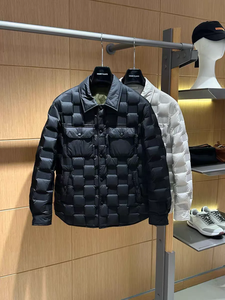 

Italian Vintage Sle Men's Du down Jaet Autumn Winter Faion Warm Casual Coat White Du Feather Regular Fit Button up