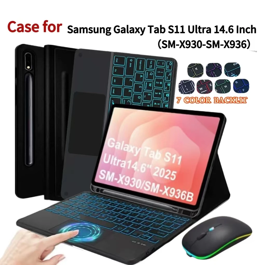 

Case for Galaxy Tab S11 Ultra 2025 14.6 Inch , Wireless Keyboard Leather Cover with S Pen Holder for SM-X936B/ SM-X930, Black