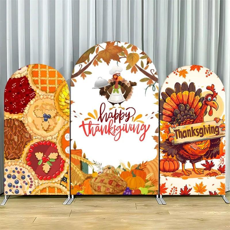 

Arch Backdrop Cover Single Side Thanksgiving Pie Turkey Fall Happy Festive Party Decoration Photo Booth Background Event Props