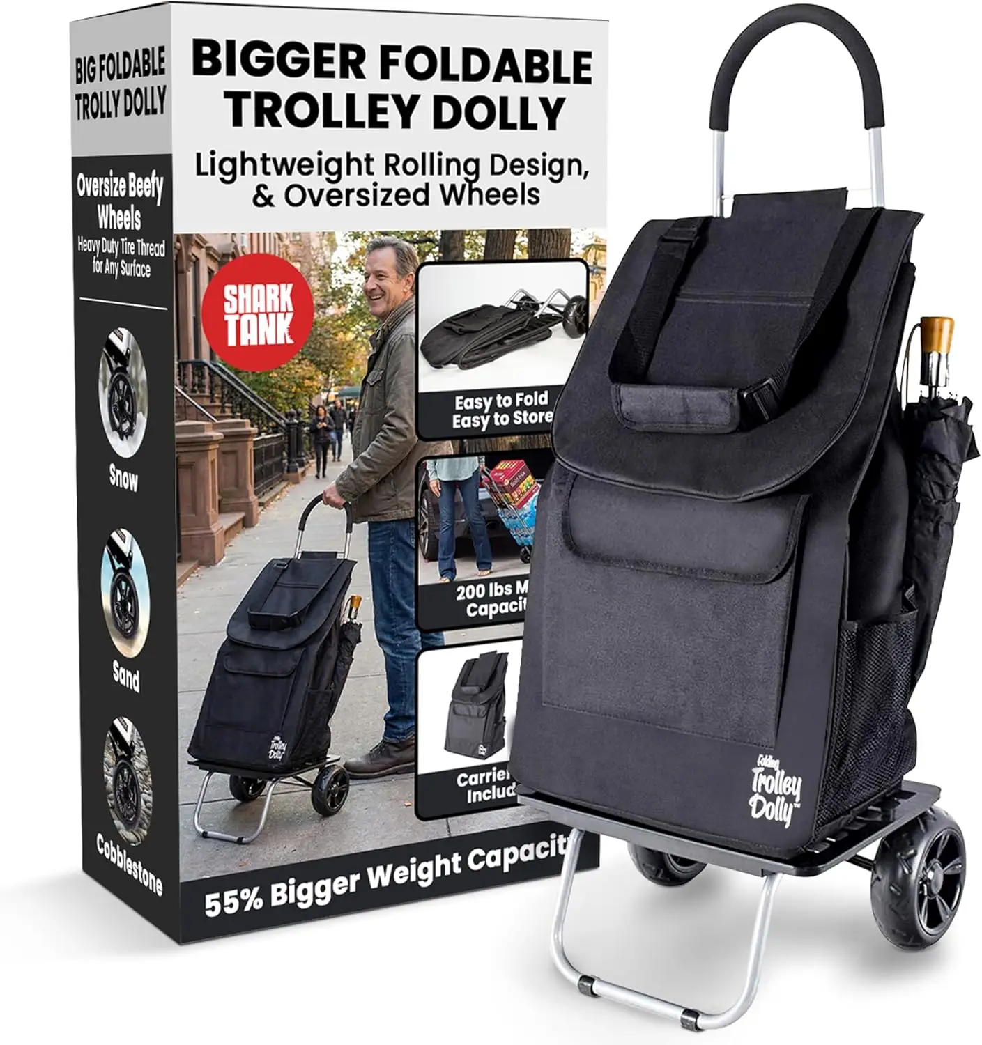 

Складная тележка для покупок, большая тележка-платформа для продуктов и тяжелых предметов, черная портативная тележка