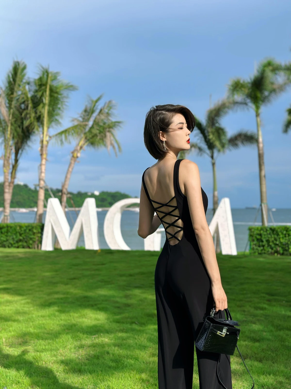 

Сексуальный облегающий костюм-комбинезон из хрустального льна Ele Hepburn с высокой талией и длинными брюками Aosphere