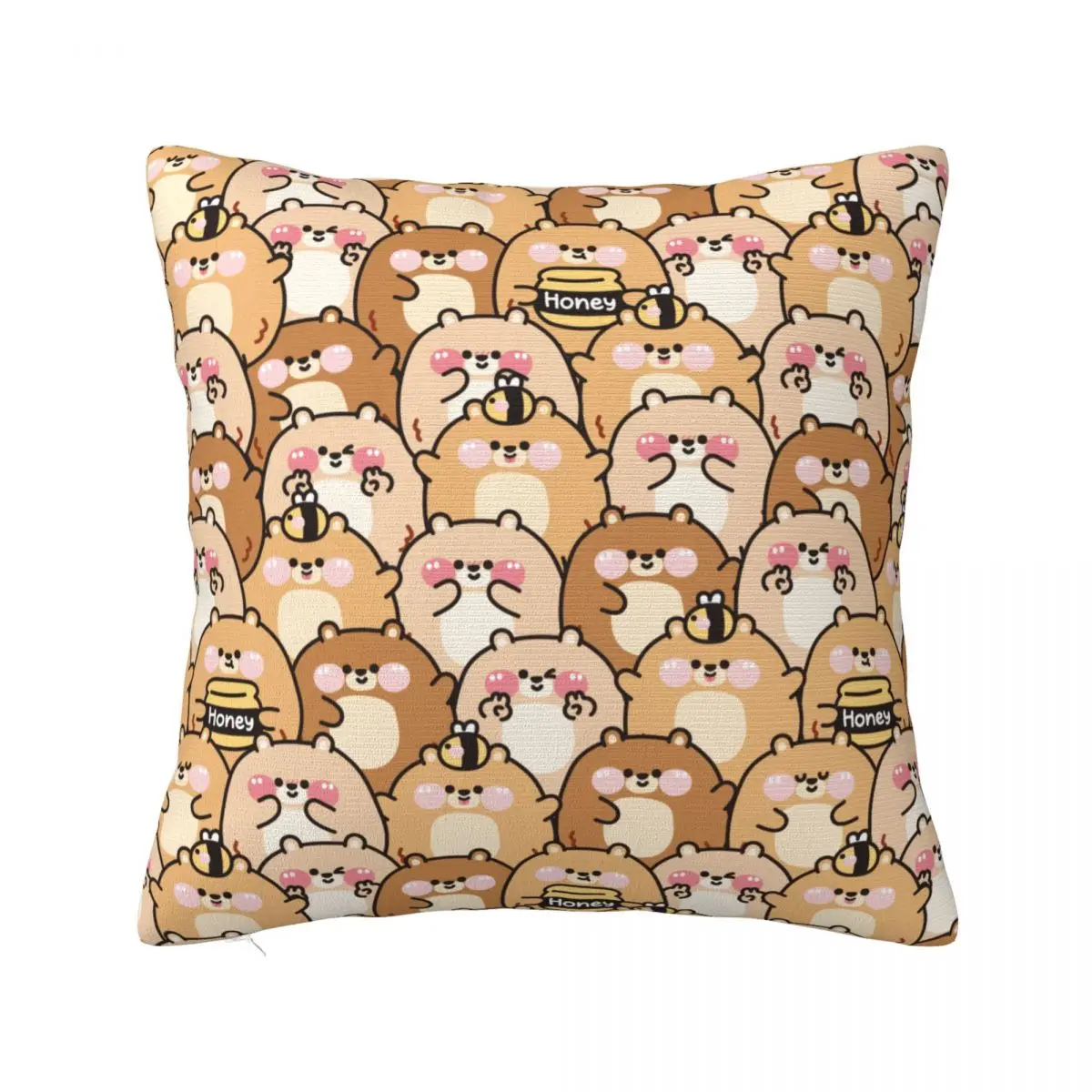 Decorative Pillow Cover Cute Chubby Bear Kawaii Bee And Honey Merch Car Funny Animal Cartoon Pillow Case Cover Square Multi-Size