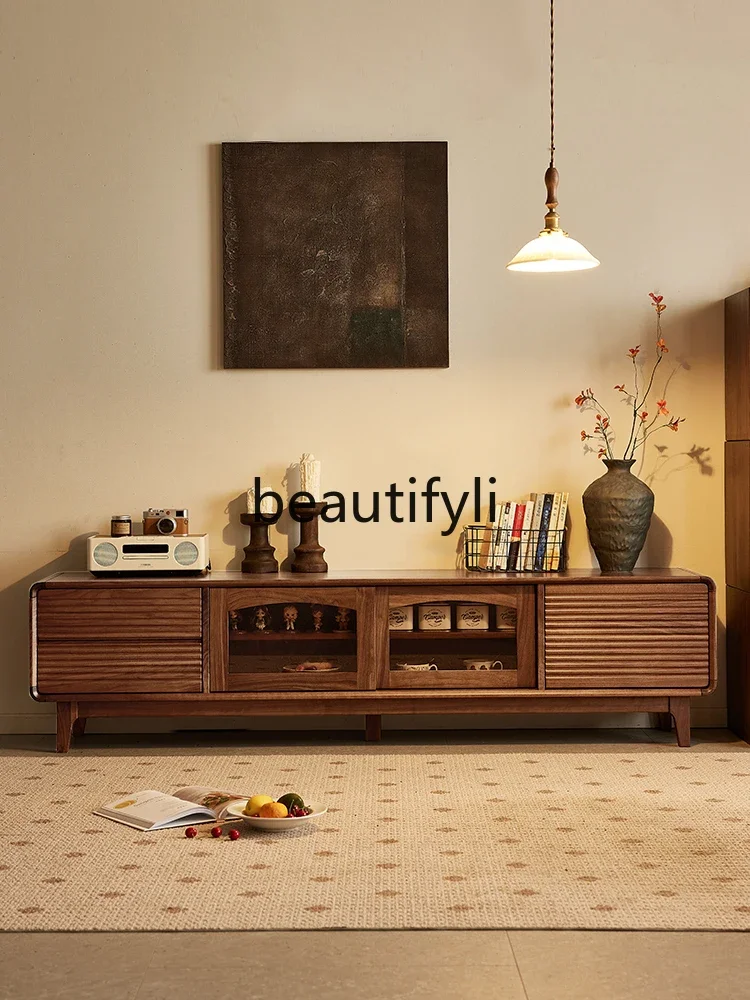 

North American black walnut all-solid wood TV cabinet Nordic simple living room home floor cabinet0746