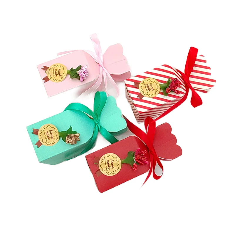 10Pcs Fishtail Vase Candy Box Handmade Floral Favor Gift Boxes Baby Packaging Bags With Ribbon Birthday Wedding Party Decoration