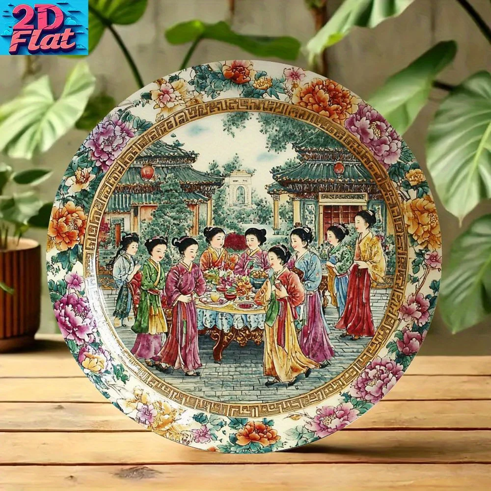 CIFBUY Vintage Oriental Pavilion Flower Aluminum Wall Art Waterproof Rustproof Metal Decor for Home Room Man Cave Bar