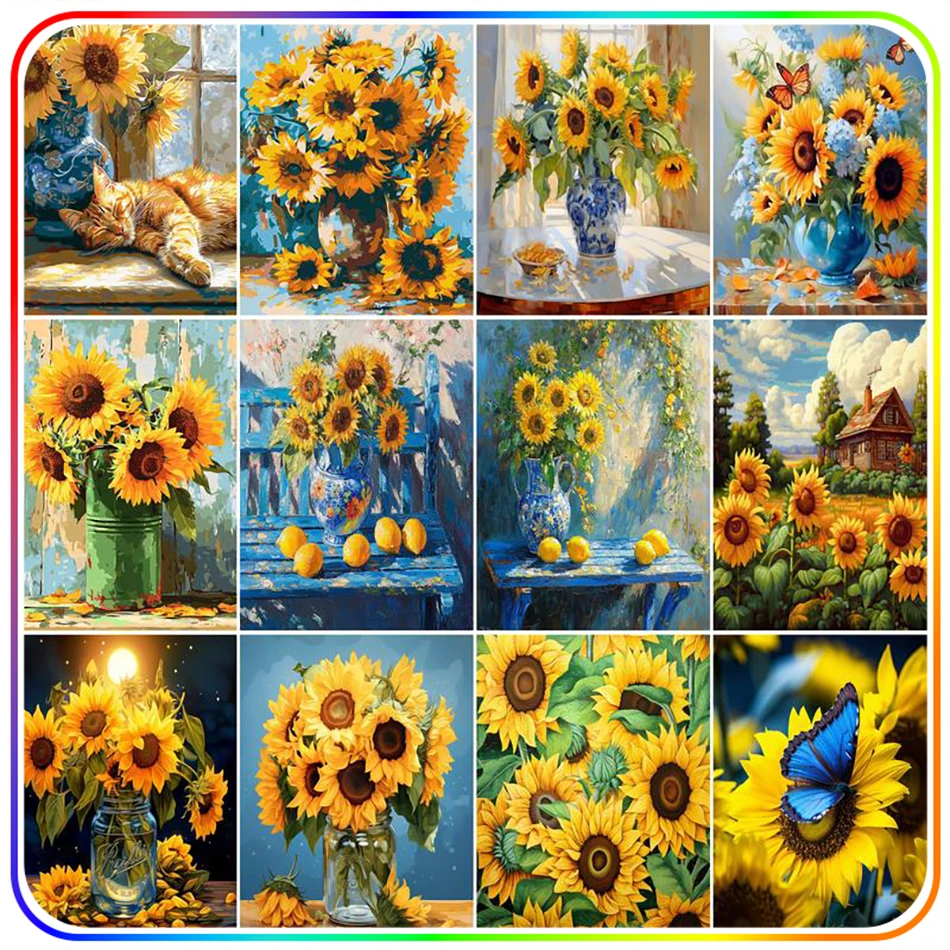

SDOYUNO Diamond Painting Kits 5D Diamond Pictures Sunflower Flowers Full Square Round Drill Cross Stitch Kits Wall Art Picture