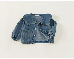 Children Clothing Girls Denim Jacket Spring and Autumn Korean Children Lace Collar Denim Top Cardigan Fashion Cool Girl Coat