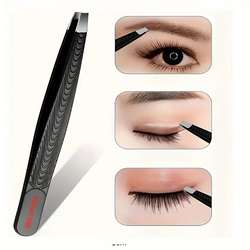 Stainless Steel Eyebrow Tweezers with Sharp Tips & Non-Slip Grip Professional Slant Tip Design for Precise Eyebrow Beard