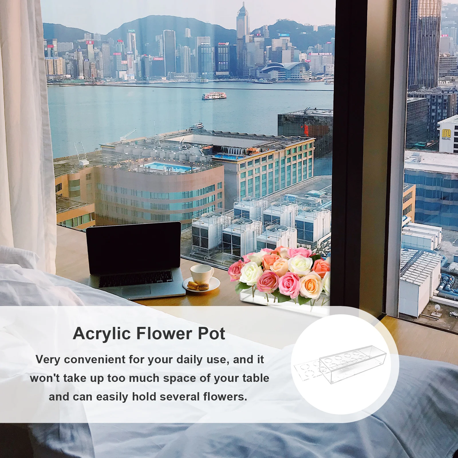 

Acrylic Floral Vase Rectangular Small Bouquet Holder for Desktop Home Decor Living Room Dried Flower Arrangement Container