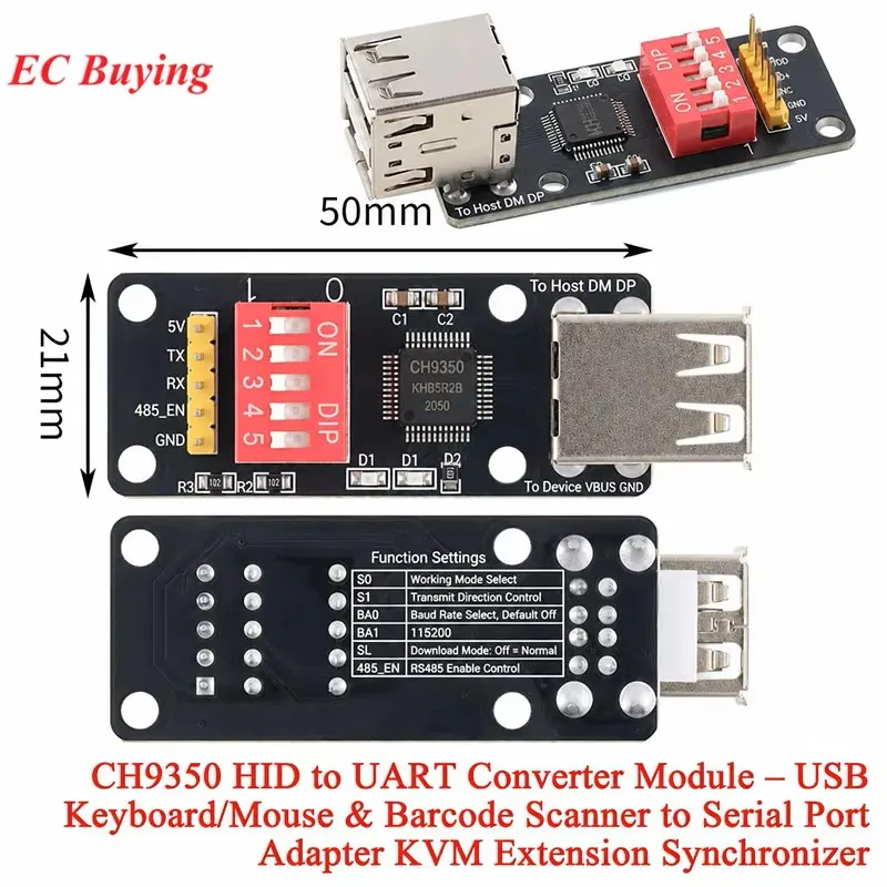 Moduł konwertera CH9350 HID na UART – USB Klawiatura/Mysz i Skaner Kodów Kreskowych na Adapter Portu Szeregowego KVM Extension S — zdjęcie produktu 7