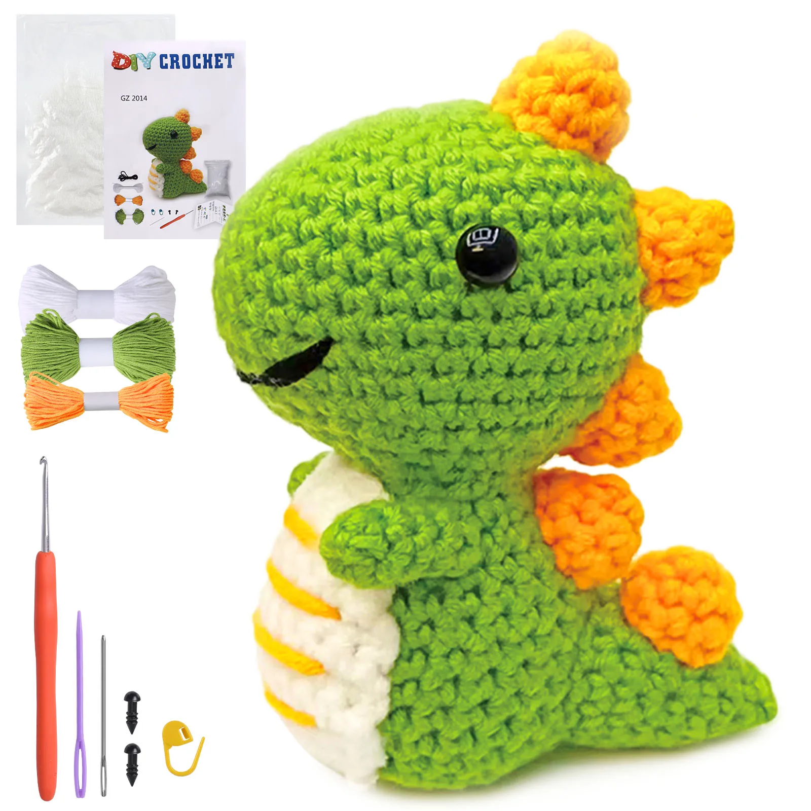  Dinosaur Crochet Kit For Beginners With Video Tutorial Cotton Knitting Yarn Thread Needles Hook Knitting Tool Set Diy Craft