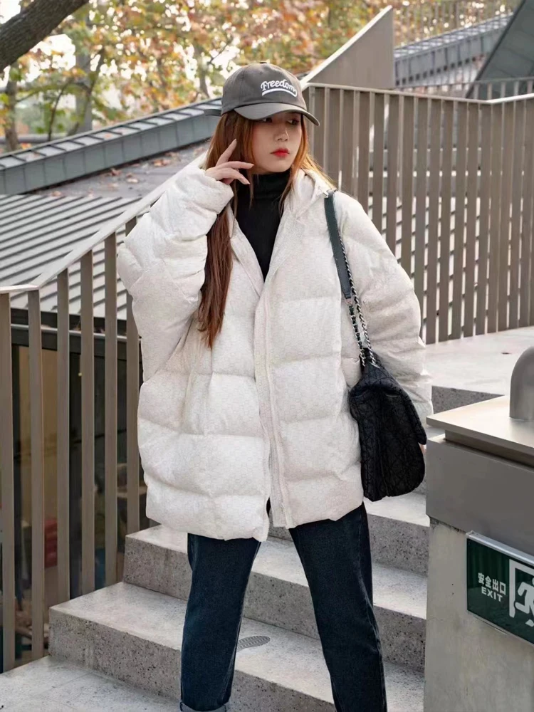 Streetwear Oversized down jacket women 2023 Winter Print Hooded Batwing sleeve puffer coat Fashion Outwear Warm INKEO 3O110