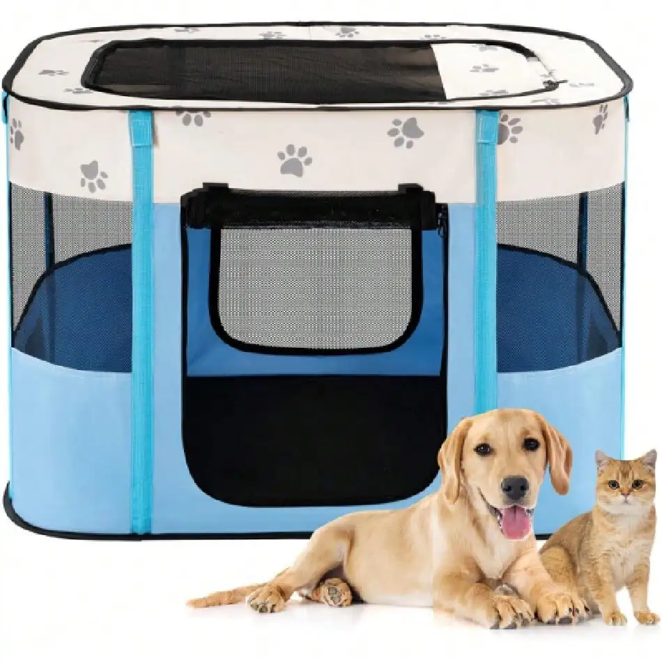 

Foldable Pop Up Pet Play Pen Travel Crate With Floor Anesh Door Top For Indoor Outdoor Collapsible Ten
