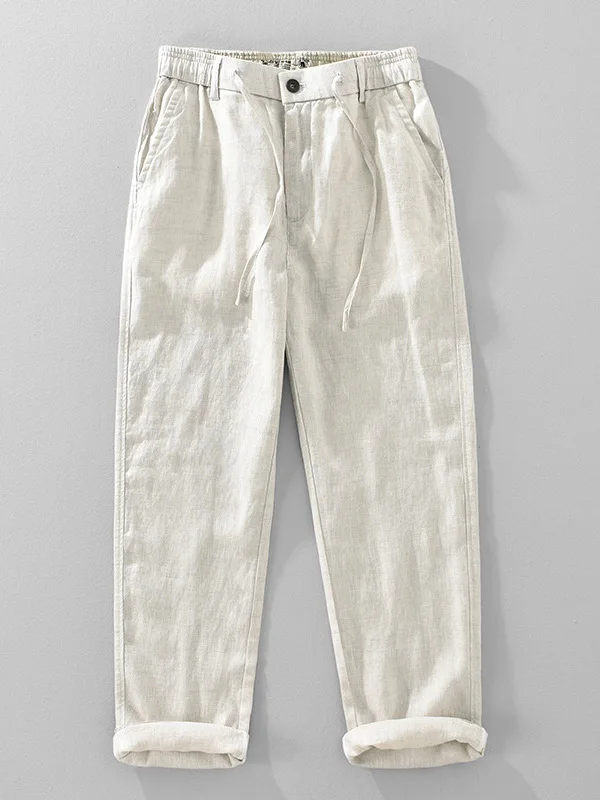 

Men's Casual Straight Leg Linen Pants Breathable Comfortable Spring Summer New Style Loose Fit mid Waist Elastic Waistband
