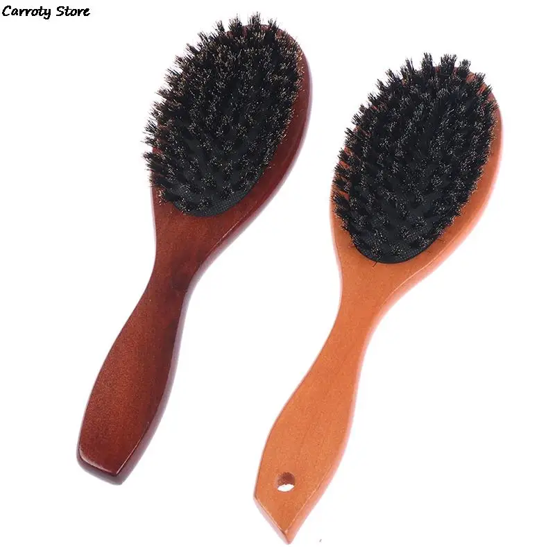 Hair Brush Wood Handle Boar Bristle Beard Comb Styling Detangling Straighten Brown Lotus Boar Bristles Massage Comb