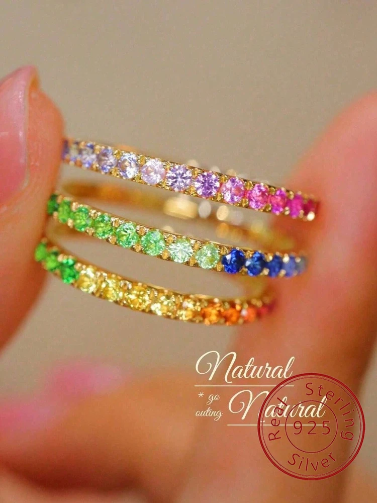 925 Sterling Silver Simplicity Fashionable Colourful Zircon Ring For Women Engagement Wedding Luxury High Quality Fine Jewelry