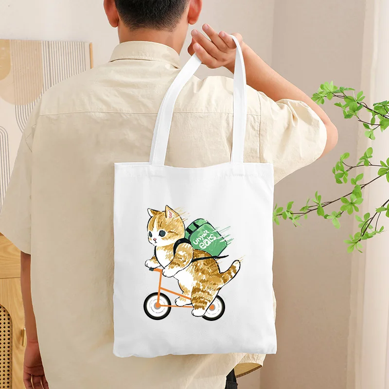 

Cute Cartoon Cat Illustration Canvas Tote Bag, Environmentally Friendly Shoulder Bag, Suitable for Travel, School, and Daily Use