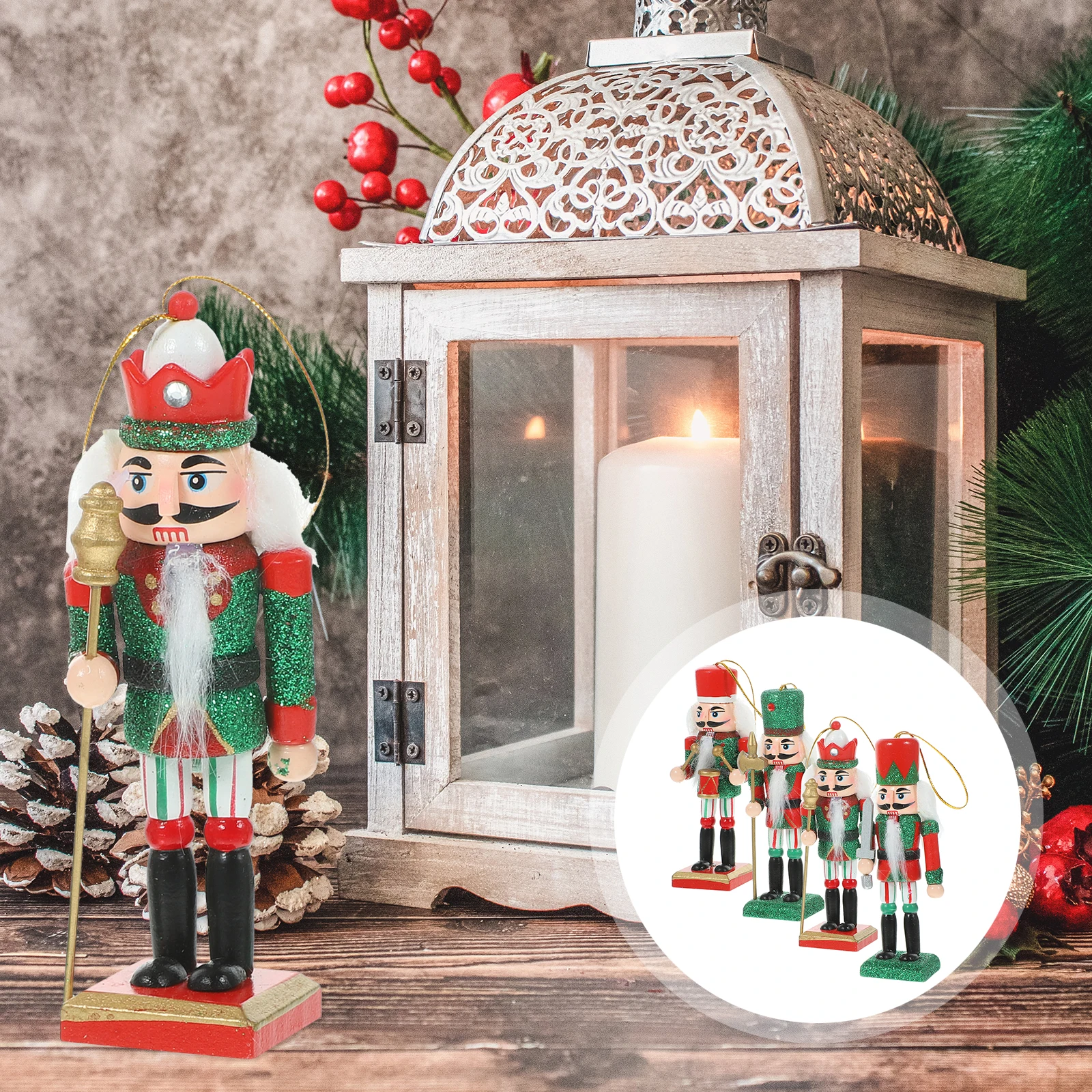 

4Pcs Christmas Nutcracker Wooden Decorations Classic Soldier Ornaments Holiday Nutcrackers Xmas Party Supplies