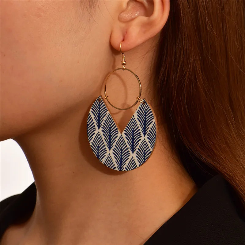 Big Round Geometric Copper Earrings for Women Colorful Pattern New Design Trendy Hook Drop Earrings Simple Fashion Jewelry 2022