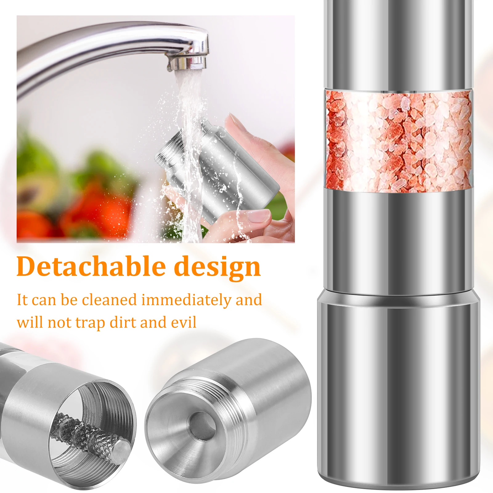 Salt and Pepper Grinder 2 in 1 Manual Stainless Steel Salt Pepper Mills with Adjustable Ceramic Grinding Spice Mill Kitchen Tool