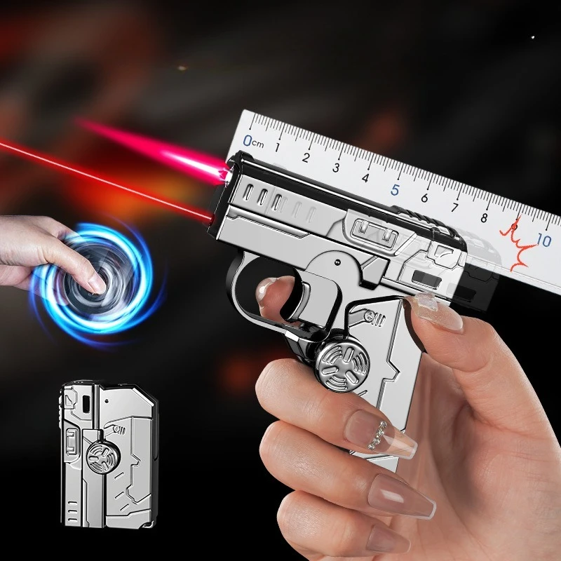 Deformable Foldable Decompression Spray Gun Lighter Windproof Red Flame Cool Pistol Shape Gyro Toy Men'S Cigarette Accessories
