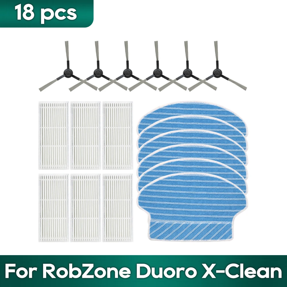 Compatible For RobZone Duoro X-Clean Robot Vacuums Spare Parts Kit Accessories Main Side Brush Hepa Filter Mop Cloth Wipe Rag