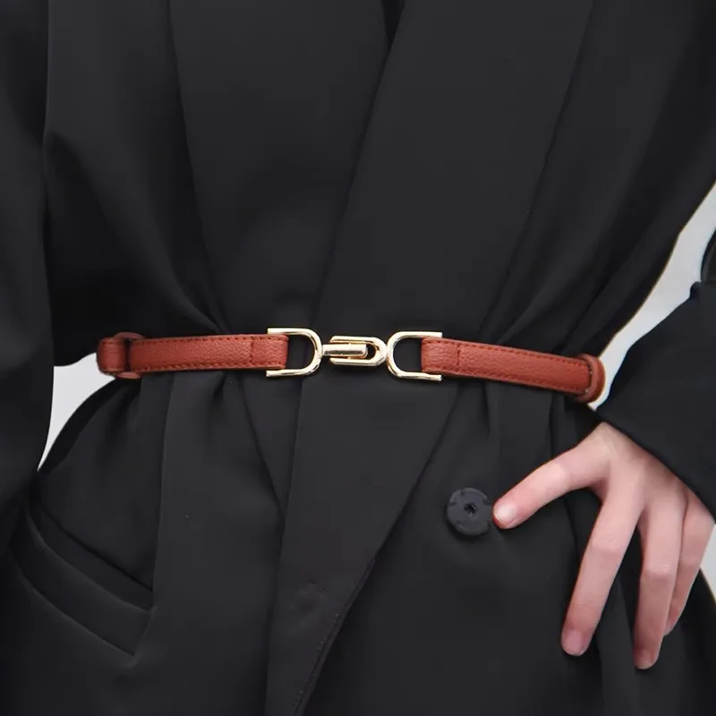 1pc Neue frauen Gürtel Leder Dünne Gürtel für Kleid Einstellbare Dünne Taille Gürtel Kleid Gürtel mit Vintage Goldene schnalle Kunstleder – Detail 3