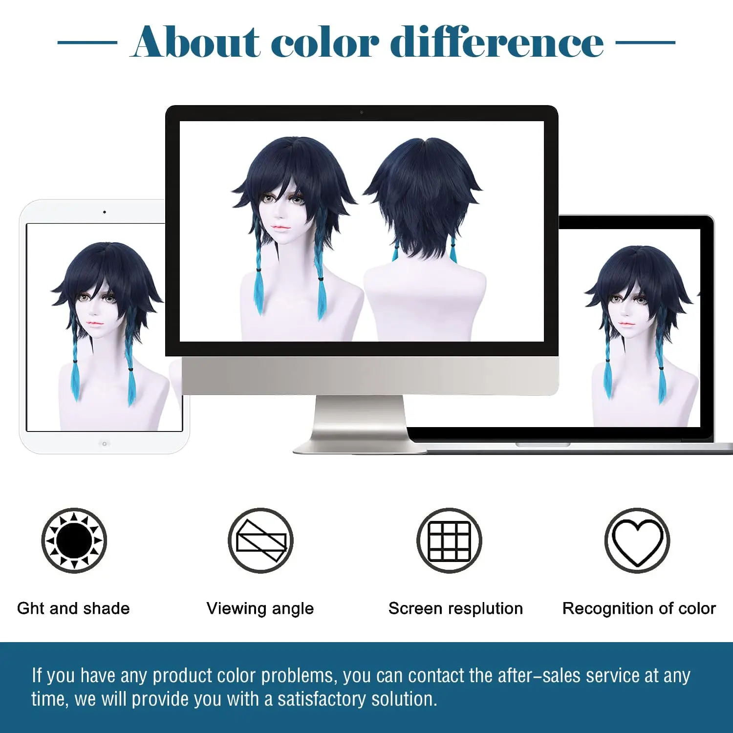 Spiel Genshin Impact Marineblaue Perücken für Venti Cosplay Kostüm 2-Ton Anime geflochtene Haarperücken mit Zöpfen Pferdeschwänzen Pony