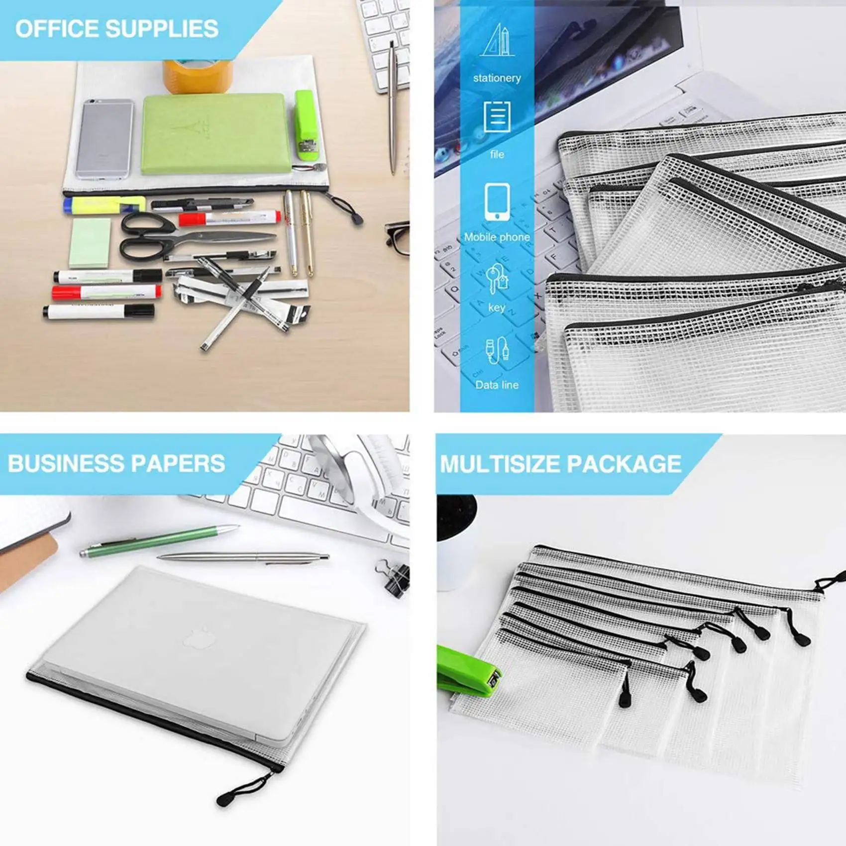 M12K-60Pcs B6 Mesh Zipper Pouch 5.3X7.7Inch,Waterproof Zip Bag For School Office Supplies, Puzzles & Games Organizing Storage