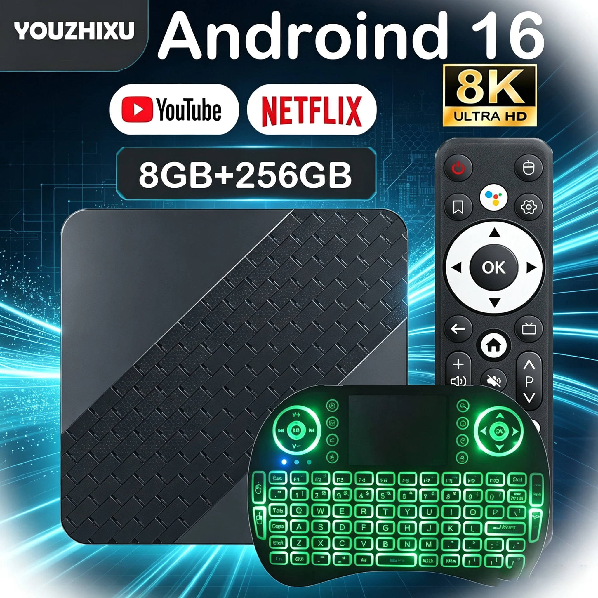 Android 16 Smart TV Box 8GB+256GB Rockchip RK3518 Google Assistant 8K WiFi Video Bluetooth6.0 Media Player Very Fast Set Top Box