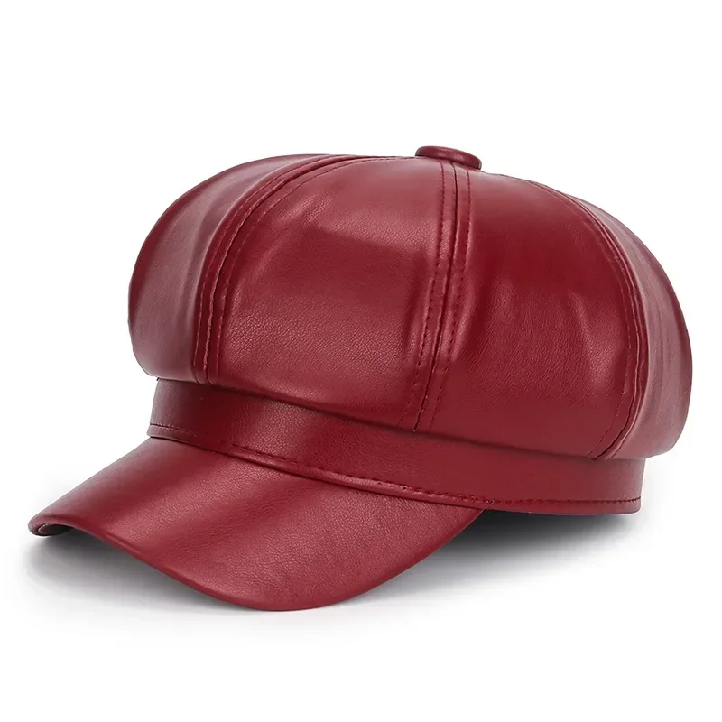 New Women PU Leather Berets Cap Hat Black Red Outdoor Adjustable Boina Female Autumn Winter Casual Lady Cap Hat for Women Берет