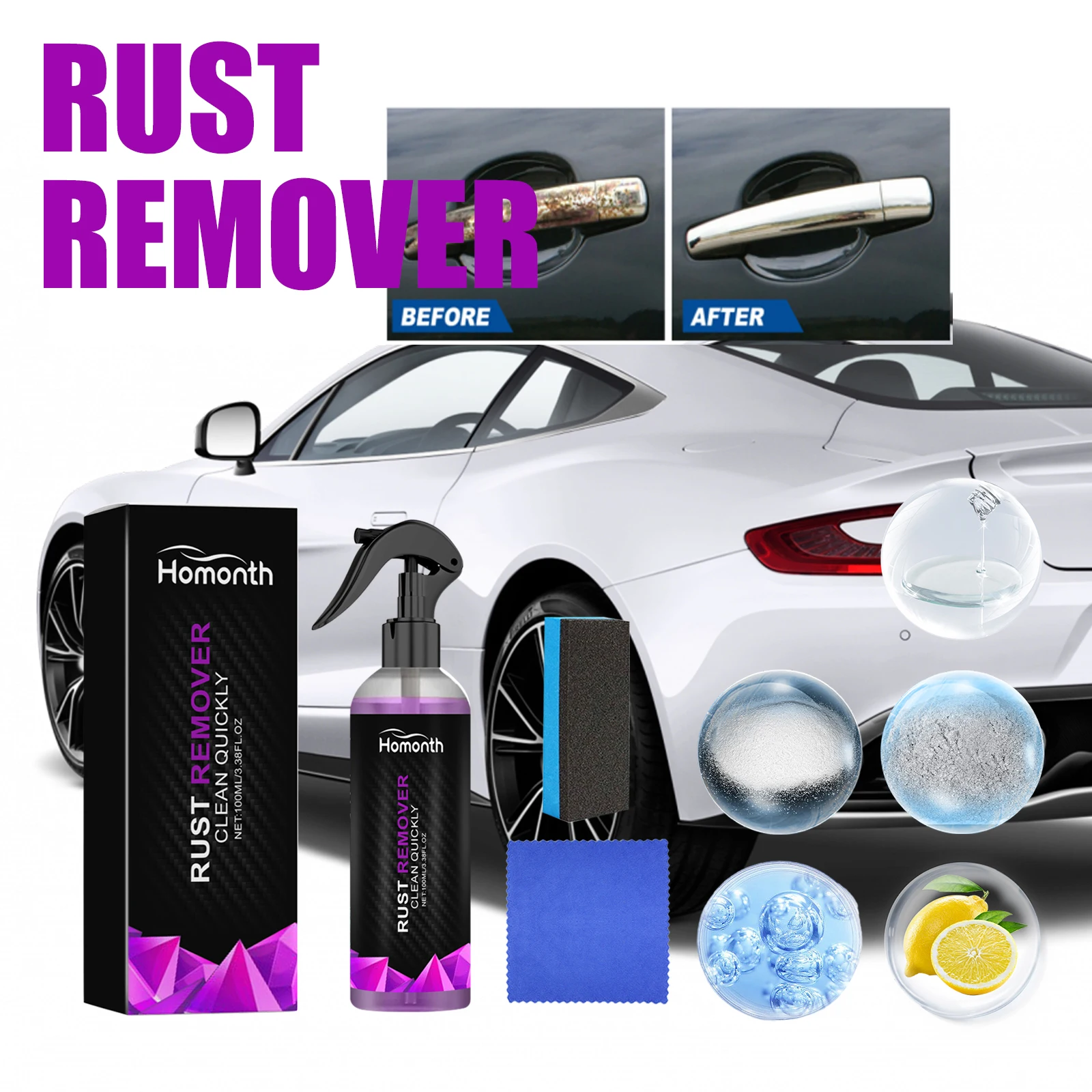Paint Rust Inhibitor Paint Rust Remover Derusting Spray Universal Rust Remover Revitalizing Spray for Car Wheels Metal Surfaces