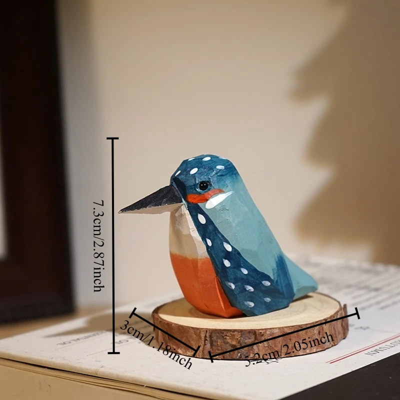 1 PC Kingfisher Hand Carved Wood Sculpture Vibrant Avian Figurine Office Desk Creative Wood craft ornament wooden handmade decor