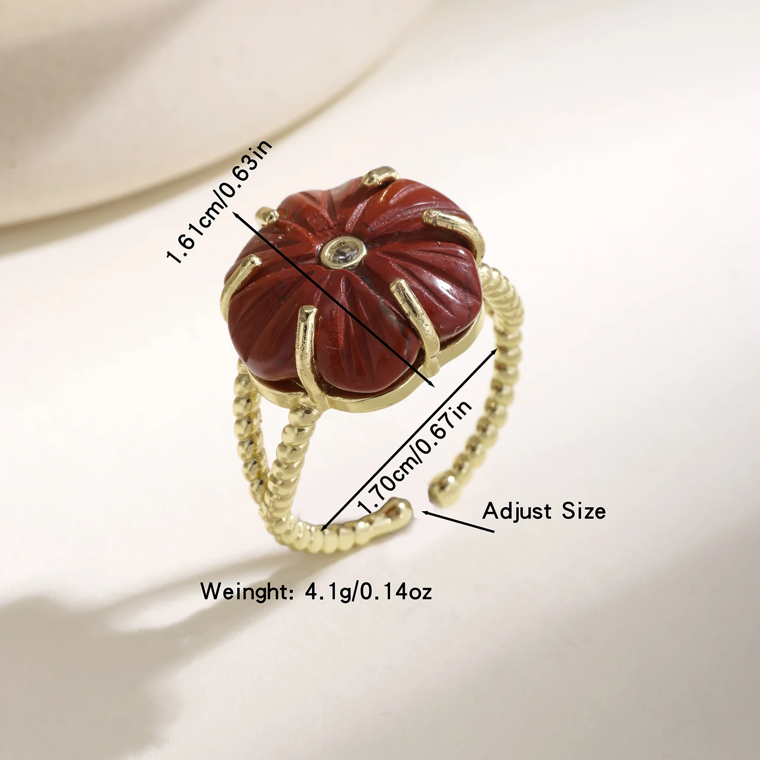 Nidin Vintage Carved Flower Open Ring For Women Copper Twisted Band Stone Inlaid Adjustable Finger Rings Bohemian Jewelry Gifts